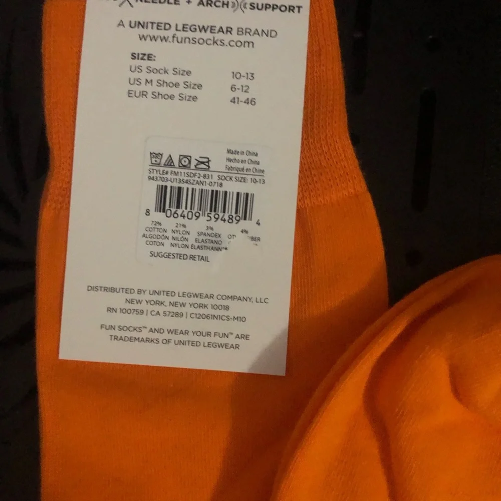 Fun Socks Men’s Orange Combed Cotton Crew Socks